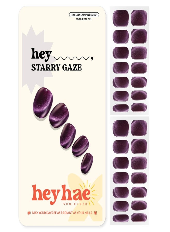 Heyhae Semi Cured Gel Nail Strips | No LED Lamp Needed | Fall, Purple, Cat-Eye | Easy Apply & Remove, Salon Quality | Includes 28 Strips, 1 Prep Pads, Nail File & Wooden stick - Hey, Starry Gaze - Image 1